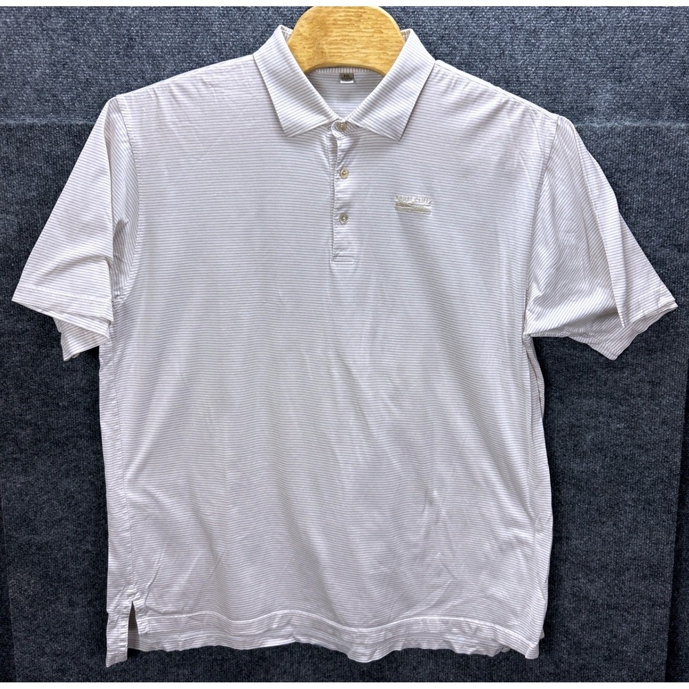 Peter Millar Mens XXL White Tan Striped Cotton Kauri Cliffs Golf Polo Shirt
